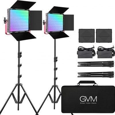 GVM Great VideoMaker 1200D PRO RGB LED Video Light,50W Video Lighting Kit with APP Control, Photography Lighting kit for YouTube Studio,2 Packs Led Panel Light,3200K-5600K,Aluminum Alloy Shell,CRI 97